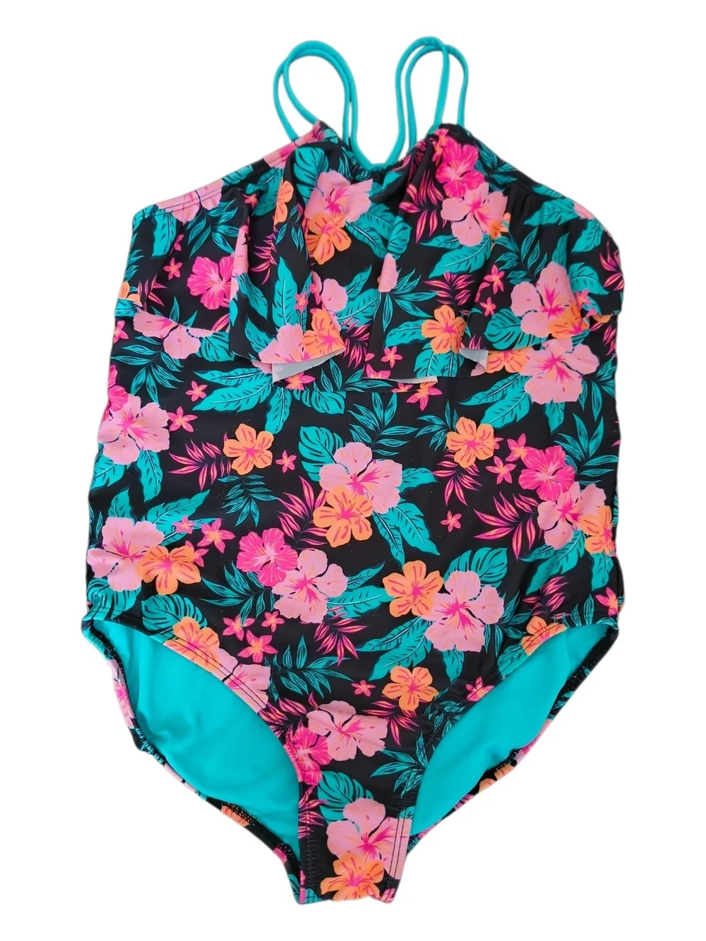 Girls' Floral One-Piece Swimsuit - 10/12 Plus